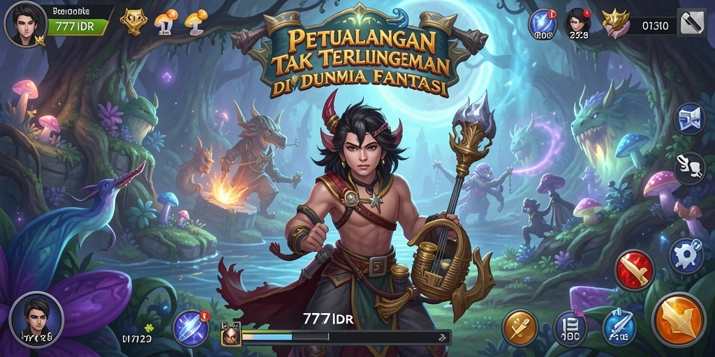 Screenshot menunjukkan karakter utama dalam petualangan seru di dunia fantasi.