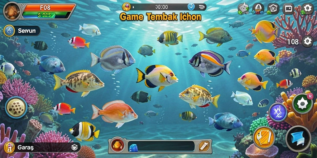 Screenshot gameplay F08 menampilkan serunya menembak ikan.