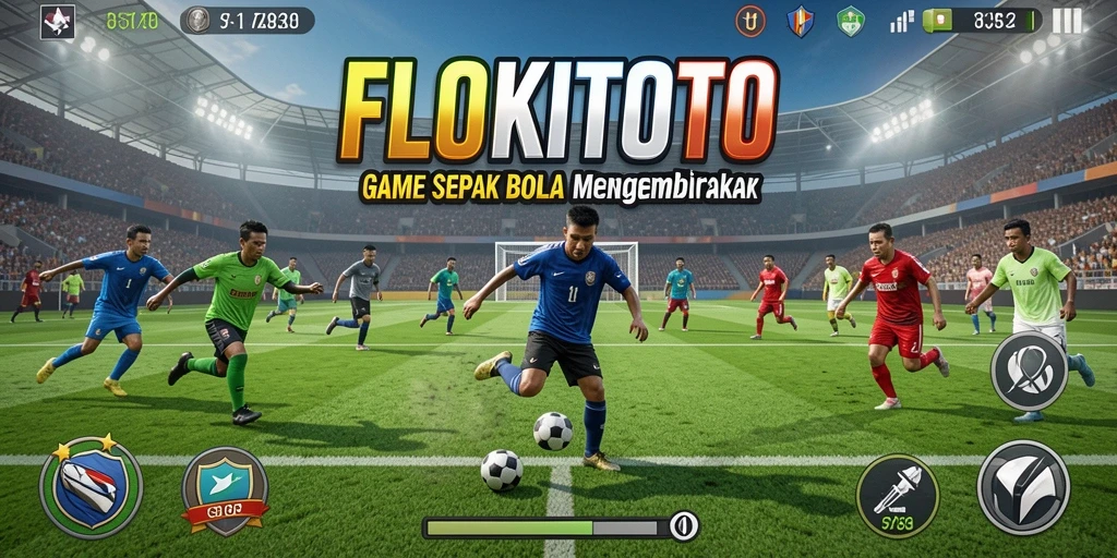 Screenshot gameplay FLOKITOTO dengan aksi sepak bola yang mendebarkan.
