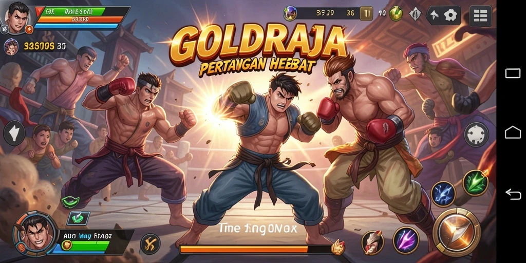 Gameplay pertarungan intens di GOLDRAJA menampilkan aksi spektakuler.