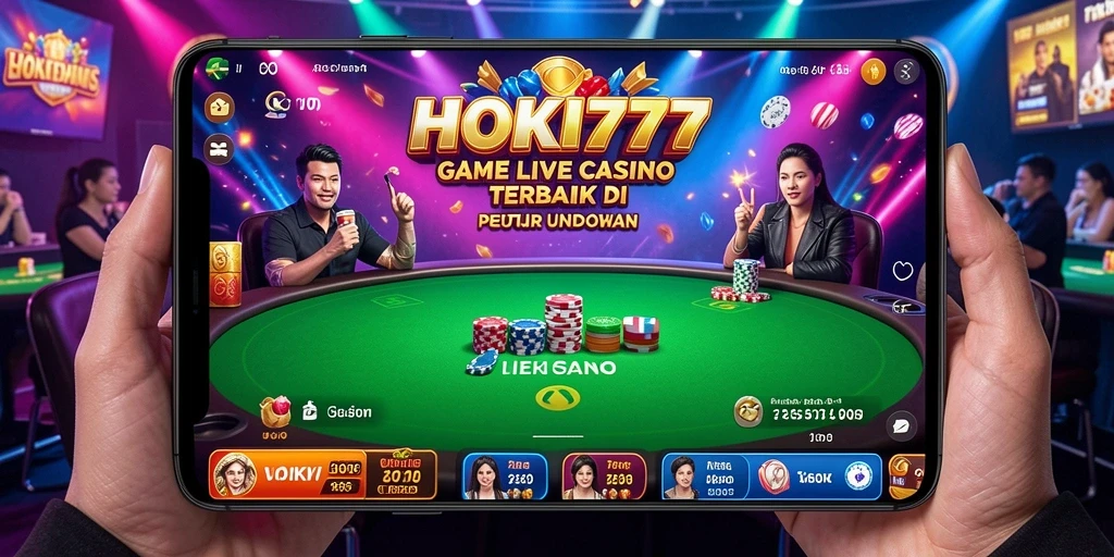 Tampilan utama gameplay HOKI777 dengan dealer live dan suasana kasino.