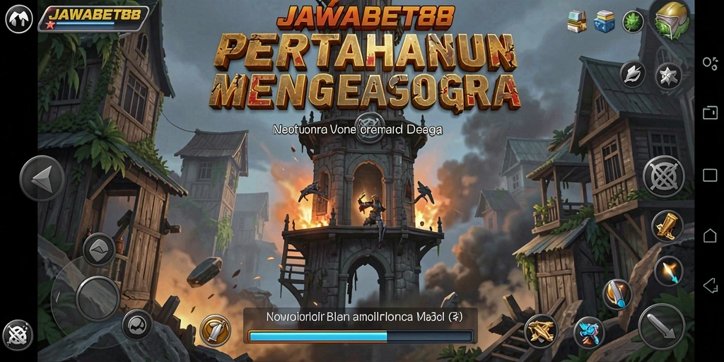 Tampilan gameplay JAWABET88 yang epik dalam pertahanan menara.
