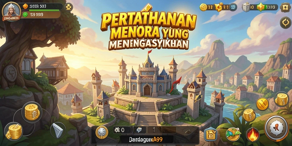 Screenshot utama JURAGANKOIN99 menampilkan gameplay Tower Defense yang mendebarkan.