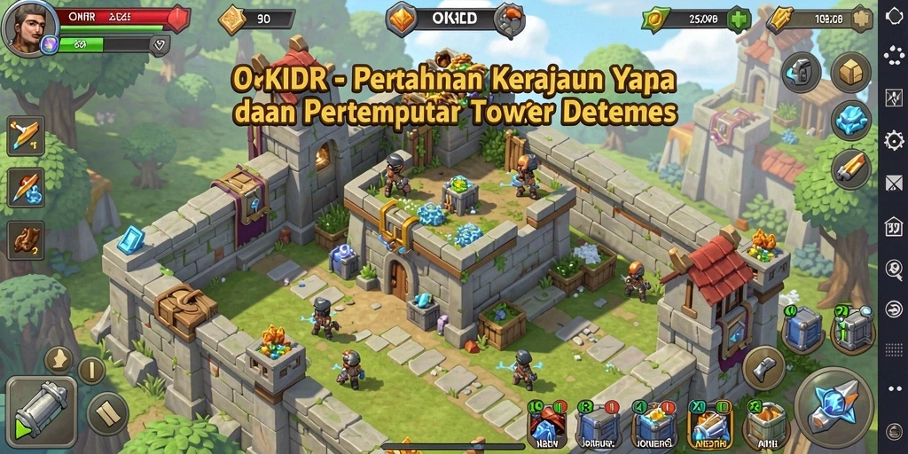 Screenshot gameplay OKIDR dengan tampilan aksi menegangkan Tower Defense.