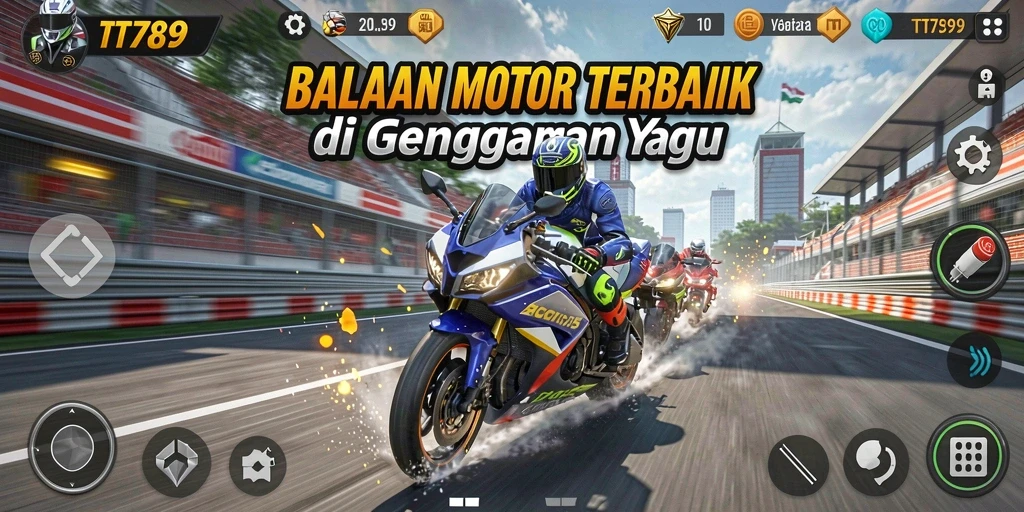 Screenshot utama TT789 menampilkan aksi balapan motor yang mengagumkan.