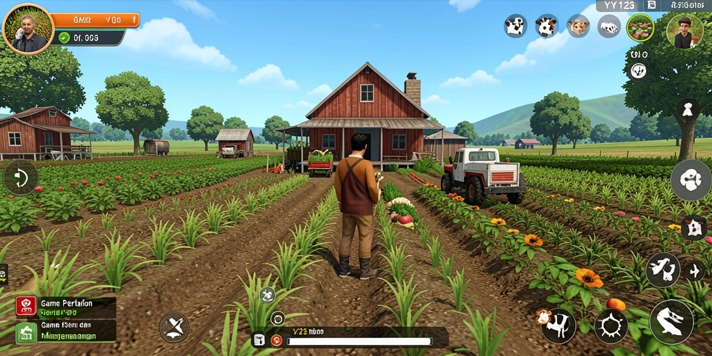 Tampilan gameplay seru saat bertani di YY123.