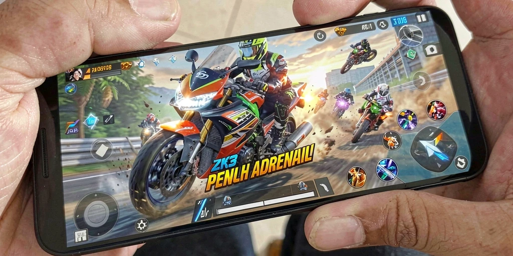 Tampilan gameplay balapan motor yang mendebarkan di ZK3.